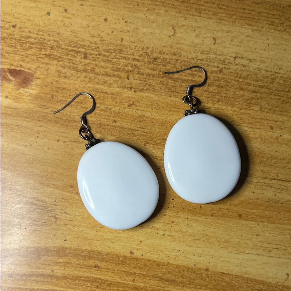 Handmade White Oval Dangle Earrings
